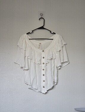 Free People Marcella White Ruffle Button-Front Women’s Top